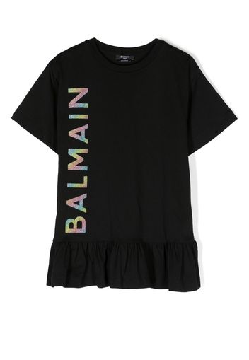 Balmain Kids logo-print T-shirt dress - Nero