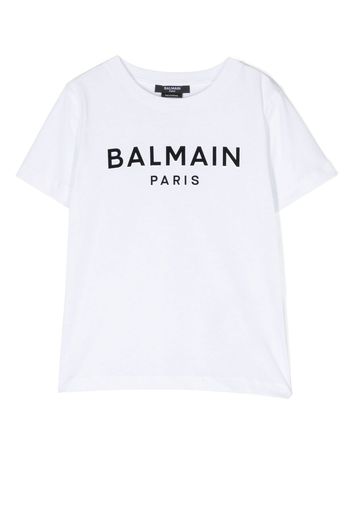 Balmain Kids flocked-logo cotton T-shirt - Bianco