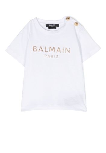 Balmain Kids glitter-logo cotton T-shirt - Bianco