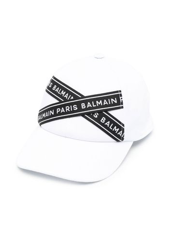 Balmain Kids logo-tape baseball cap - Bianco