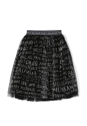 Balmain Kids logo-print flared skirt - Nero