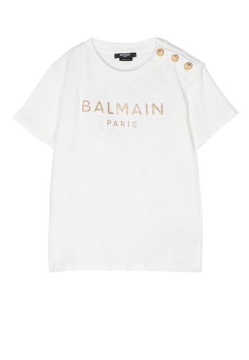 Balmain Kids glitter-logo lion-stud T-shirt - Bianco