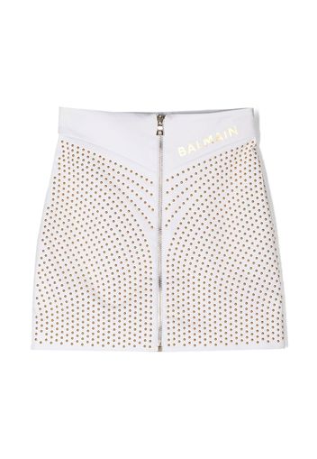 Balmain Kids stud-embellished zip-up skirt - Bianco