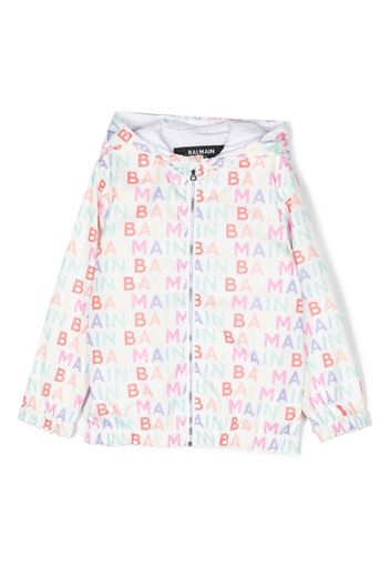 Balmain Kids all-over logo print hooded jacket - Bianco