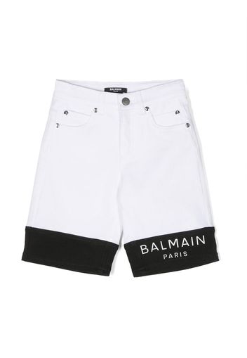 Balmain Kids logo-print denim shorts - Bianco