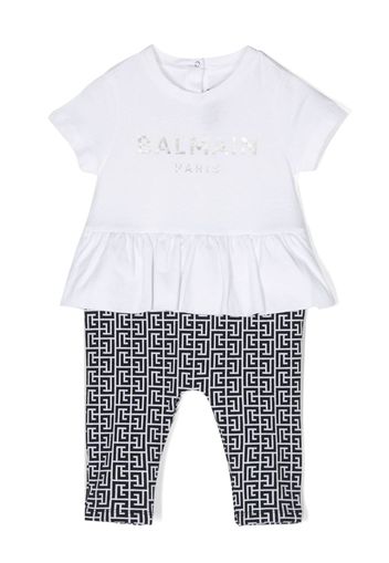 Balmain Kids ruffled-detail monogram romper - Bianco