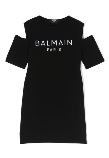 Balmain Kids logo-print cold-shoulder dress - Nero