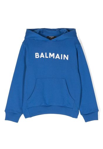 Balmain Kids logo-print cotton hoodie - Blu