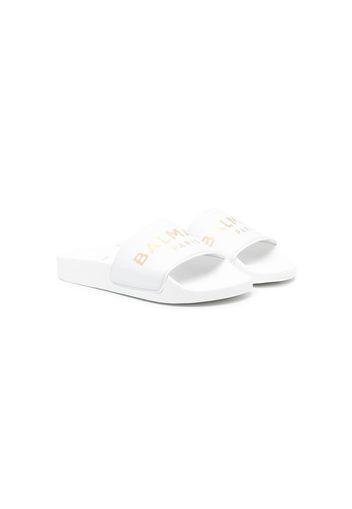 Balmain Kids logo-print flat slides - Bianco