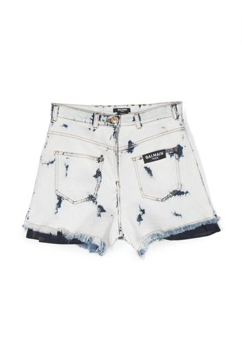 Balmain Kids bleached denim mini shorts - Blu