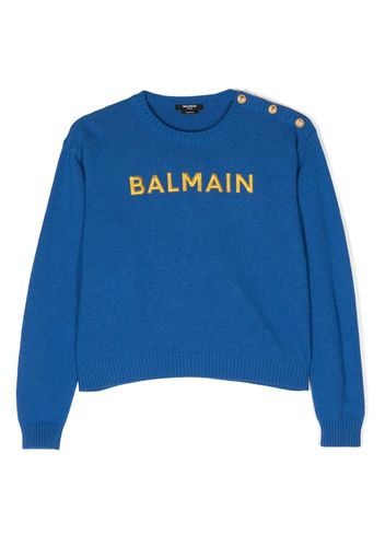 Balmain Kids embroidered-logo crew-neck jumper - Blu