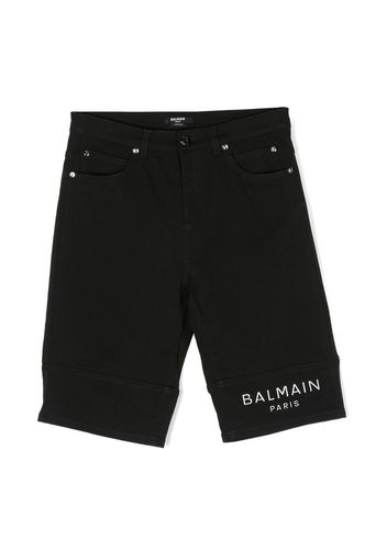 Balmain Kids Bermuda denim con stampa - Nero