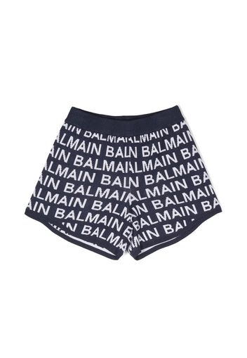 Balmain Kids intarsia-knit logo shorts - Blu