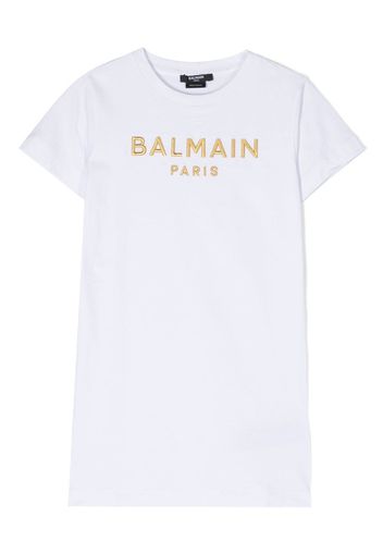 Balmain Kids logo-embroidered cotton dress - Bianco