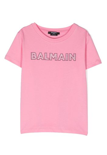 Balmain Kids Stud-embellished logo cotton T-shirt - Rosa