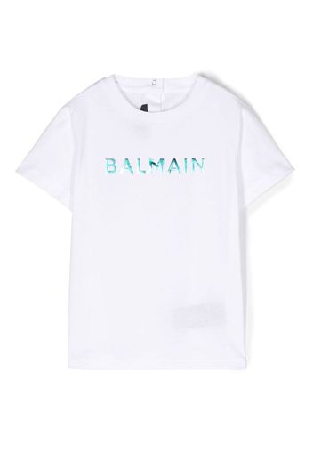 Balmain Kids iridescent logo-print cotton T-shirt - Bianco