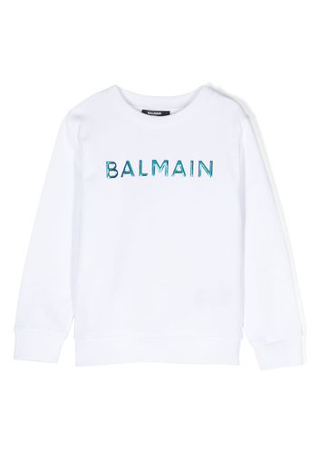 Balmain Kids logo-embossed crew neck sweatshirt - Bianco