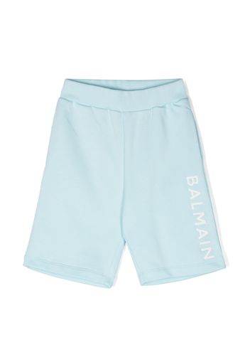 Balmain Kids embossed-logo cotton shorts - Blu