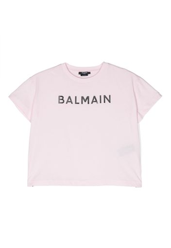 Balmain Kids logo-embroidered short sleeved cotton T-shirt - Rosa