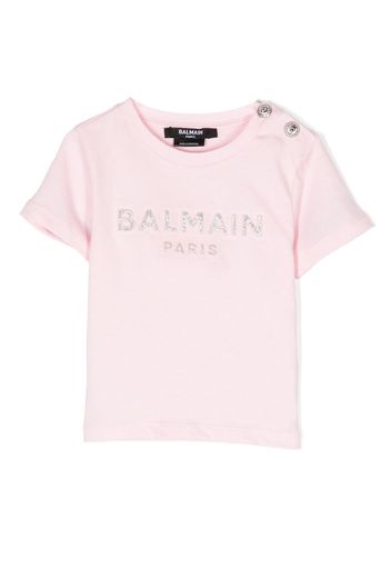 Balmain Kids glitter embellished-logo cotton T-shirt - Rosa