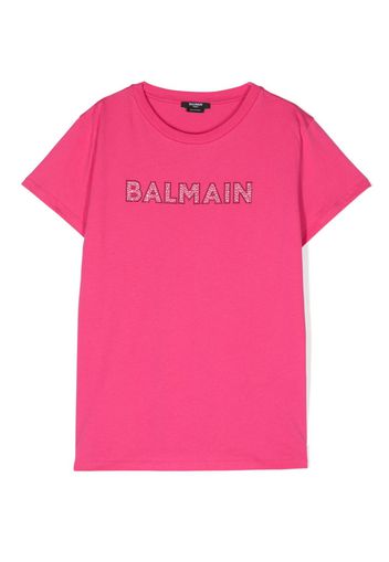 Balmain Kids crystal-embellished logo T-shirt - Rosa