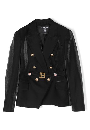 Balmain Kids double-breasted logo-belt blazer - Nero