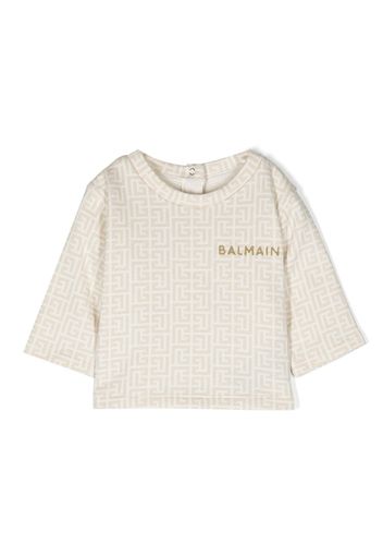 Balmain Kids monogram-pattern cotton sweatshirt - Toni neutri