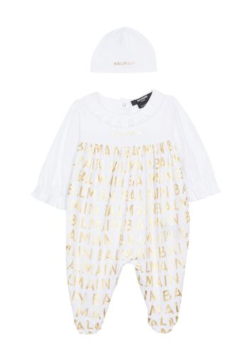 Balmain Kids jacquard logo-motif cotton babygrow set - Bianco