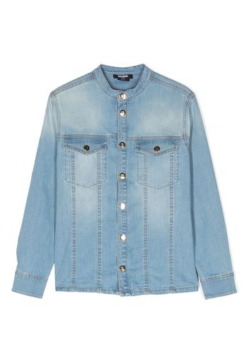 Balmain Kids long-sleeve collarless denim shirt - Blu