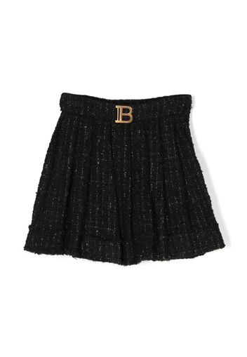 Balmain Kids logo-plaque tweed shorts - Nero