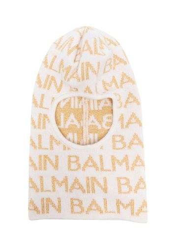 Balmain Kids logo-intarsia knitted balaclava - Bianco