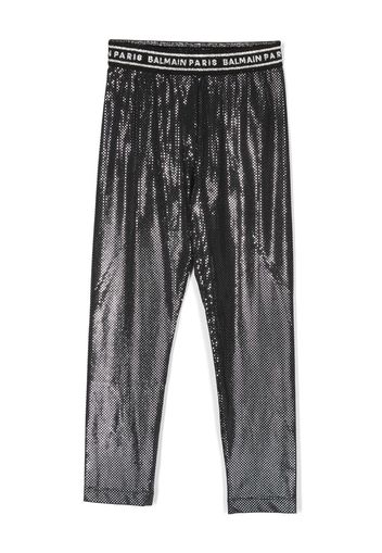 Balmain Kids metallic-effect logo-waistband leggings - Nero