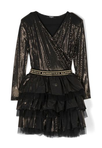 Balmain Kids logo-waistband wrap dress - Nero