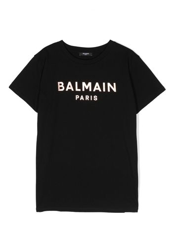 Balmain Kids metallic logo-stamp cotton T-shirt - Nero