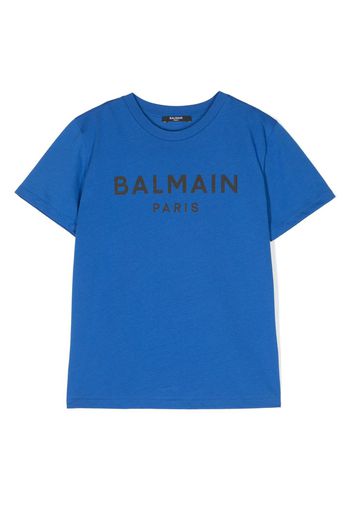 Balmain Kids logo-print cotton T-shirt - Blu