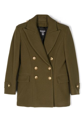 Balmain Kids double-breasted wool-blend coat - Verde