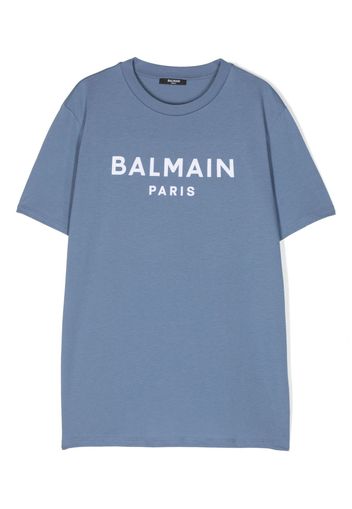 Balmain Kids logo-print cotton T-shirt - Blu