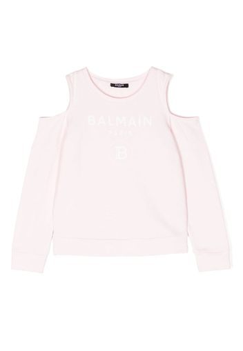 Balmain Kids logo-print cut-out sweatshirt - Rosa