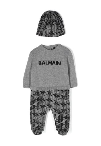 Balmain Kids intarsia-knit babygrow set - Grigio