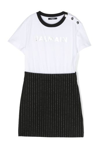 Balmain Kids logo-lettering striped dress - Bianco