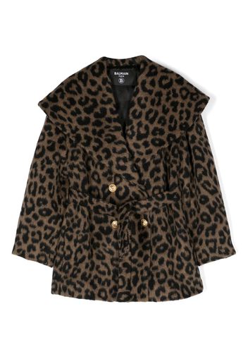 Balmain Kids leopard-print double-breasted coat - Marrone