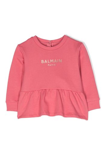 Balmain Kids logo-print ruffled cotton sweatshirt - Rosa