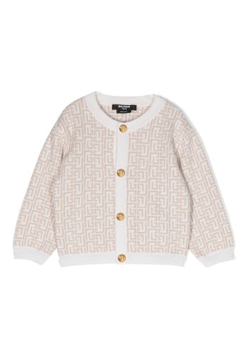 Balmain Kids monogram-pattern button-up cardigan - Toni neutri