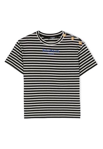 Balmain Kids logo-print striped T-shirt - Nero