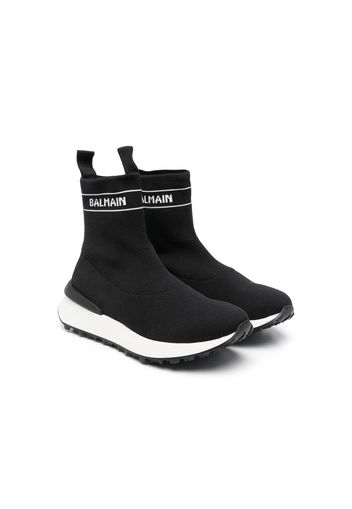 Balmain Kids logo-intarsia mesh high-top sneakers - Nero