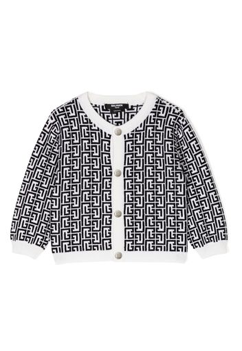 Balmain Kids monogram-pattern knitted cardigan - Nero