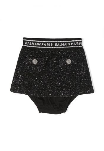 Balmain Kids logo-waistband wool-blend skirt - Nero