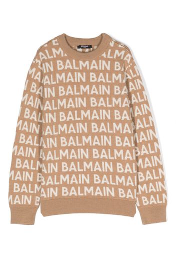 Balmain Kids logo-intarsia knitted jumper - Toni neutri