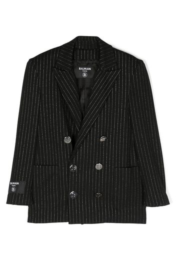 Balmain Kids logo-patch stripe-print blazer - Nero