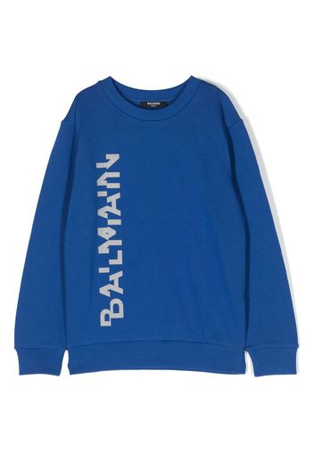 Balmain Kids logo-print cotton jumper - Blu